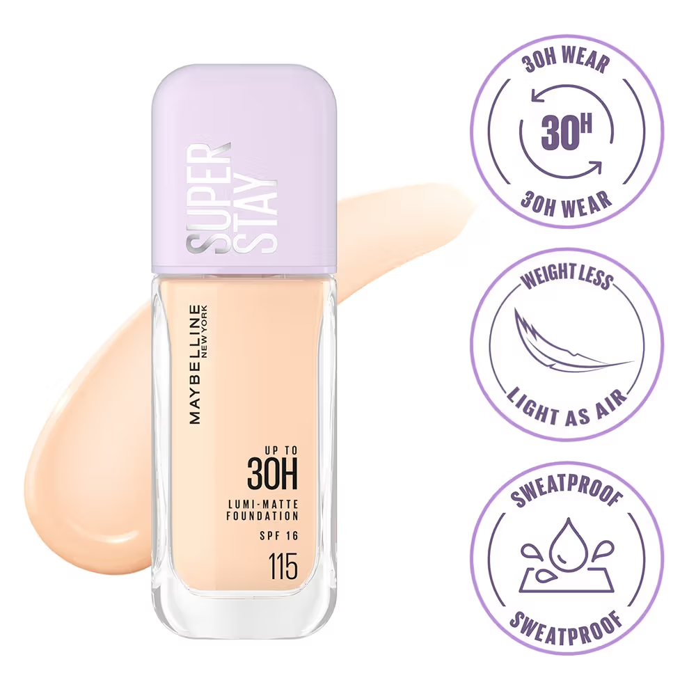 Maybelline New York Super Stay Lumi-Matte Liquid Foundation - 115, 30H Wear, Transfer Proof (35ml)